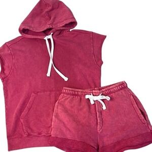 Splits59 Pink Sleeveless Hoodie and Shorts Set